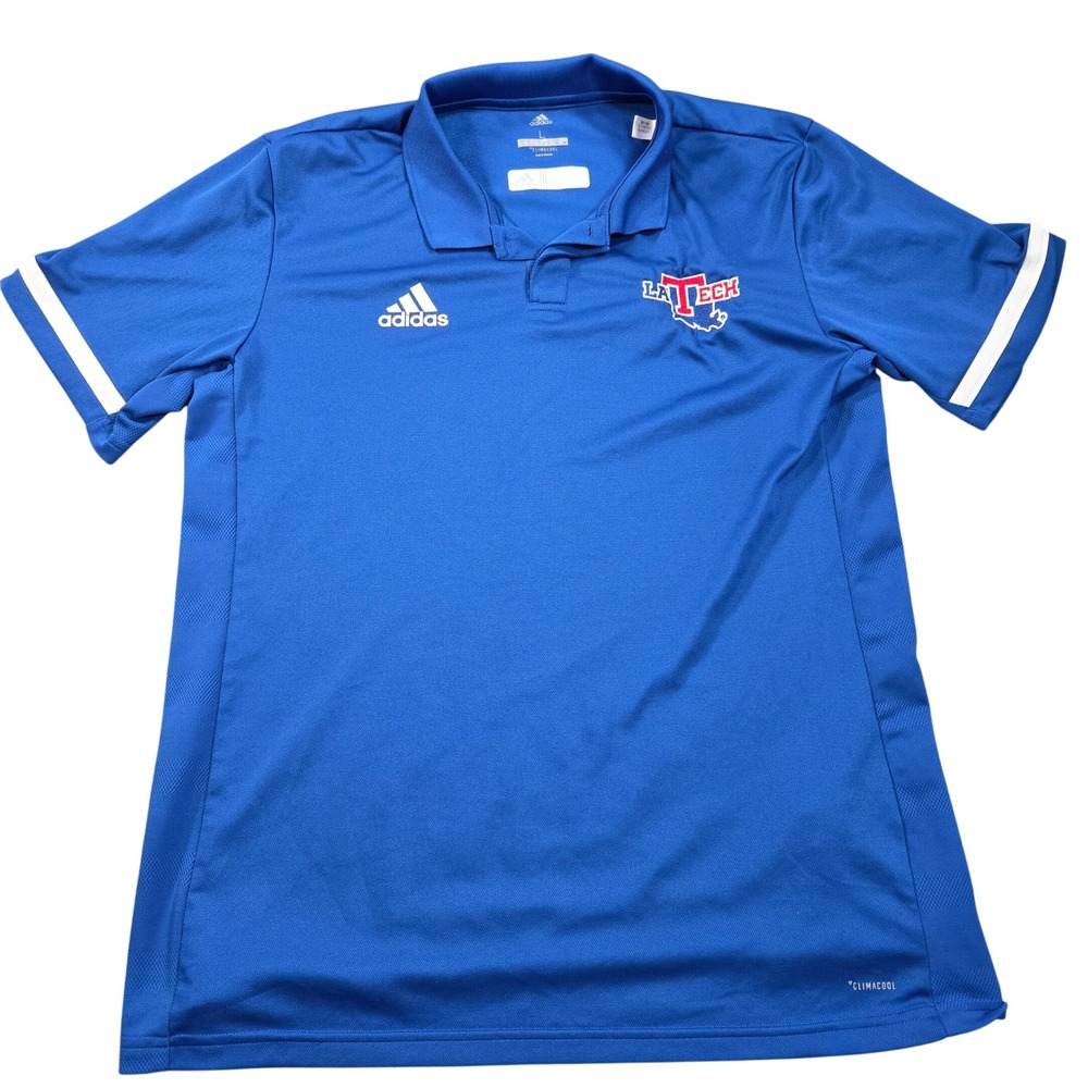 Louisiana Tech Bulldogs Polo Shirt Mens L Blue Adidas ClimaCool LA Tech